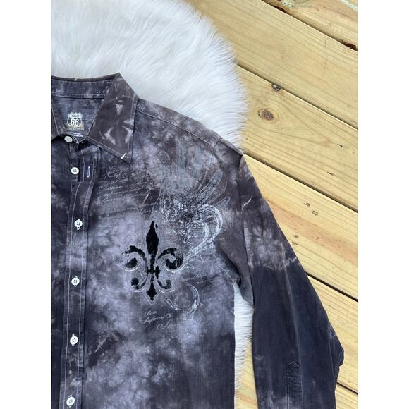 Vintage Y2K Black Winged Grunge Route 66 Button Shirt - Picture 3 of 7